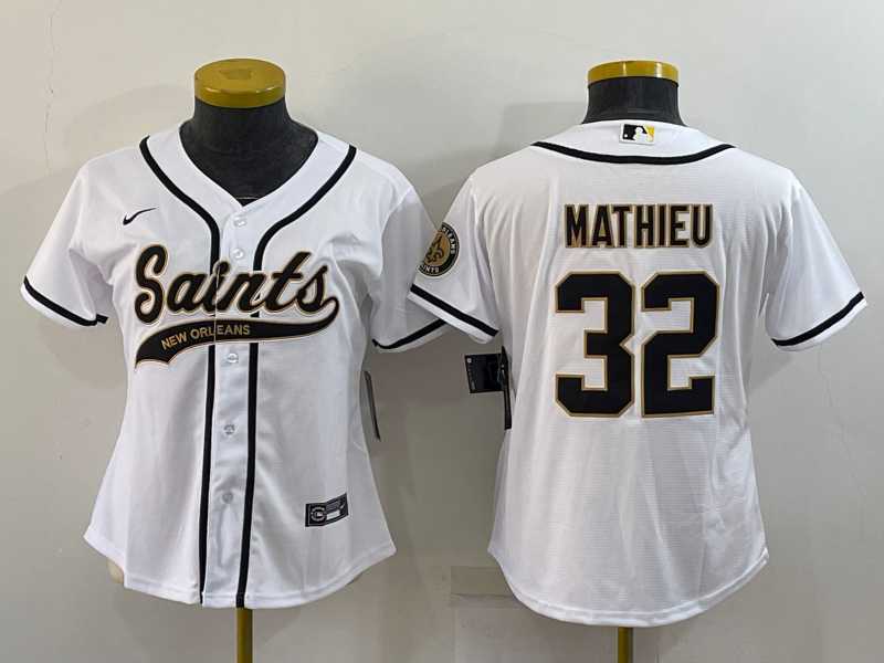 Women%27s New Orleans Saints #32 Tyrann Mathieu White With Patch Cool Base Stitched Baseball Jersey->women nfl jersey->Women Jersey